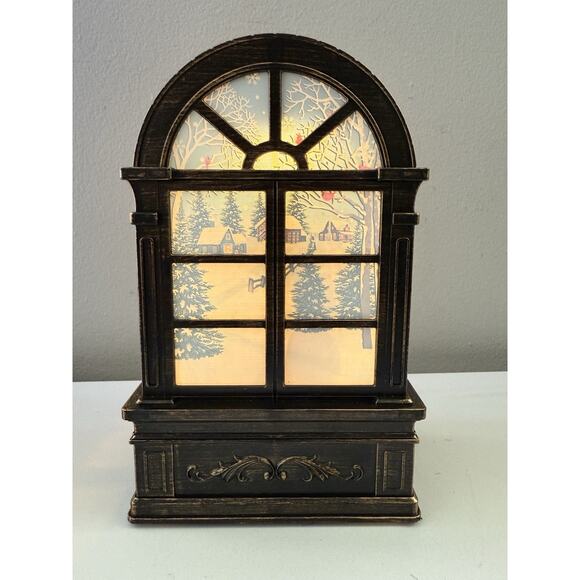 Lighted Christmas Window Snow Globe Santa Sleigh Glitter Water Lantern Decor - Picture 5 of 7